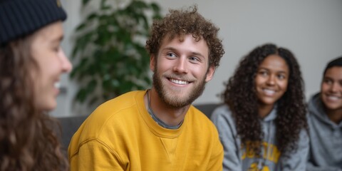 University students socializing in campus lounge for collaborative study session