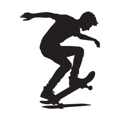 silhouette of a person playing skateboard, editable vector image