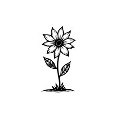 Delicate Sunflower Illustration: A Simple Floral Design with Stem and Leaves