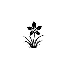 Floral Silhouette Design: Stylized Five-Petal Flower with Decorative Grass Elements