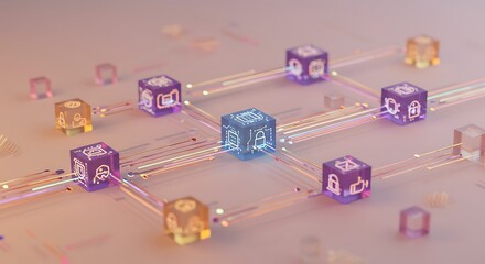 Abstract network of illuminated digital cubes