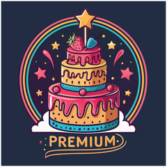 A birthday cake, birthday hat, and birthday decorations colorful birthday cake with candles and festive decorations Birthday cake collection in vector illustration