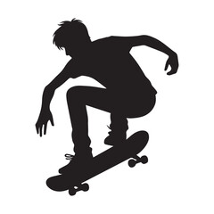 silhouette of a person playing skateboard, editable vector image