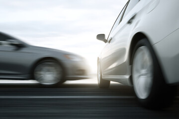 thrilling moment of car overtaking another on racetrack essence of speed and precision