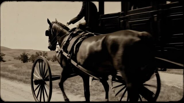 Stagecoach traveling on a dusty country road