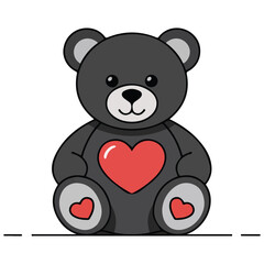 Hand drawn bear holding heart isolated vector illustration on white background