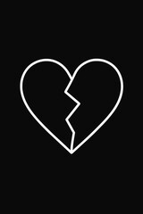 Minimalist Broken Heart Line Icon on Black Background