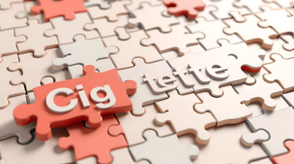 Big picture puzzle - complexity, difficulty, problems and challenges of a complicated concept idea pictured as a jigsaw puzzle tiles with a English word, 3d illustration