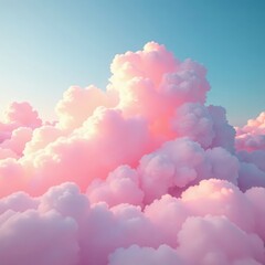 Fototapeta premium Soft pink clouds drift across a serene sky, surrounded by wispy tendrils of white fog, misty landscape,