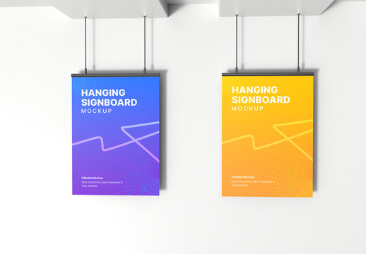 Hanging Wall Signboard Mockup