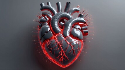 Colorful Model of the Human Heart on a Gray Background