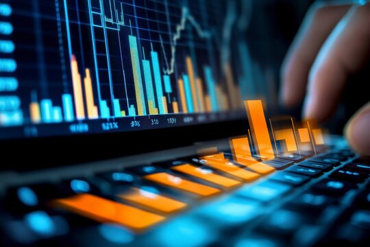 Abstract image of financial data analysis on laptop screen.