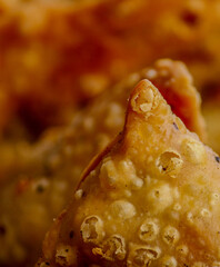 close up of a fried dish samosa