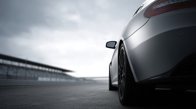 sports car positioned on starting line emphasizing sleek body details and aerodynamic curves
