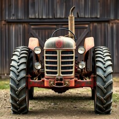 High-resolution commercial stock photo of a classic tractor, meticulously detailed, featuring rich earthy tones, in a three-quarter view, conveying a sense of age 