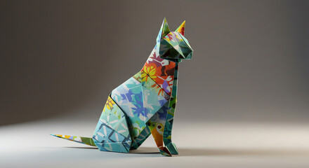 Colorful origami cat