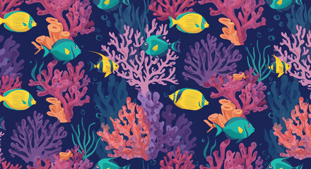 Colorful reef pattern with fish and coral