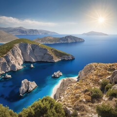 Cliffs that proudly rise above the calm, blue sea. Waves gently crash against the rocky coastline, creating picturesque landscapes full of nature and tranquility.