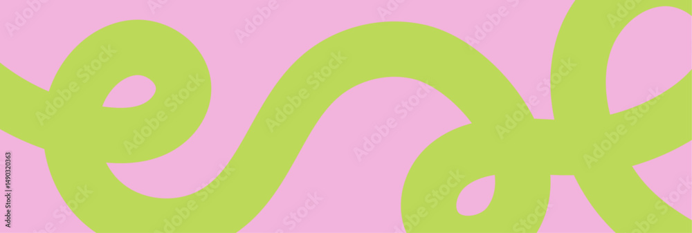 Poster abstract wavy green line on soft pink background. hand drawn minimalist pastel pattern for horizonta