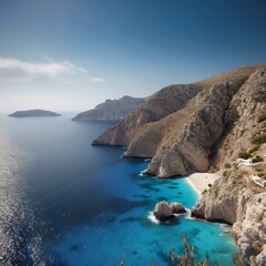 Cliffs that proudly rise above the calm, blue sea. Waves gently crash against the rocky coastline, creating picturesque landscapes full of nature and tranquility.