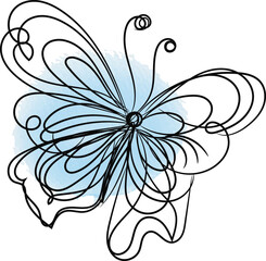Abstract Line Art Butterfly Design on Blue Watercolor Background