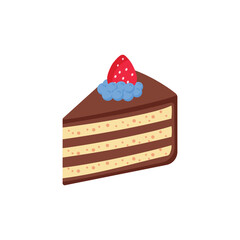 A Delicious Slice of Chocolate Layer Cake with Strawberry and Blueberries