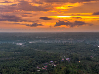beautiful morning view panorama of indonesia agriculture industry rice fields with beautiful sky colors natural light
