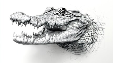 Detailed crocodile head, 3D rendering, embossed on a white background