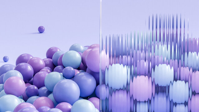 Purple and blue sphere and reeded glass background