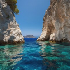 Cliffs that proudly rise above the calm, blue sea. Waves gently crash against the rocky coastline, creating picturesque landscapes full of nature and tranquility.