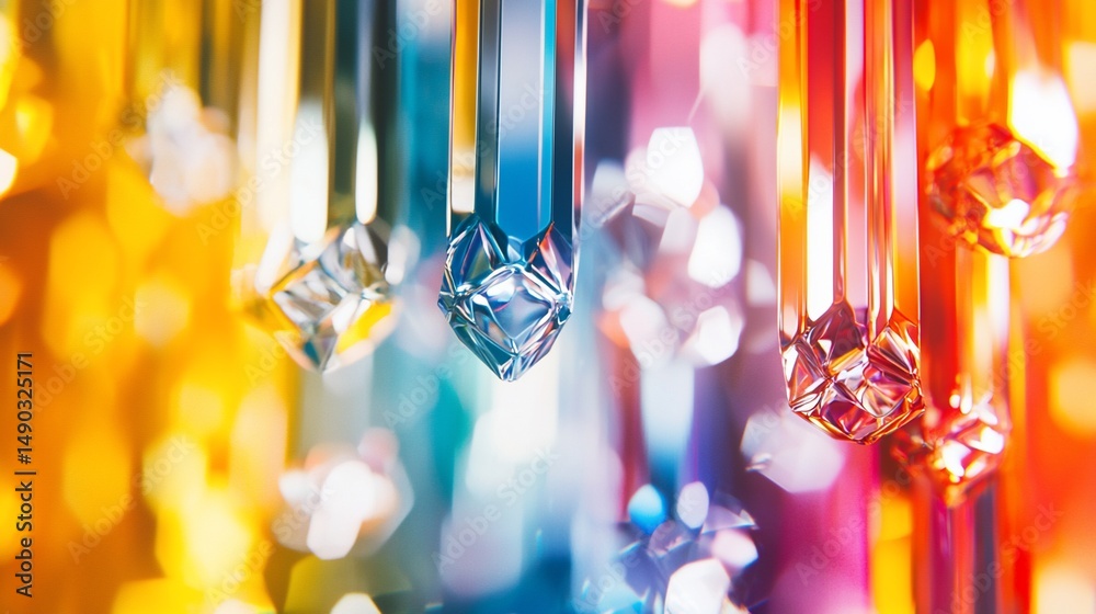 Poster abstract chromatic array featuring translucent geometric shapes of crystal