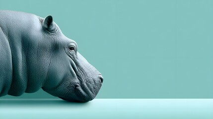 Close-up of a hippo against a turquoise background