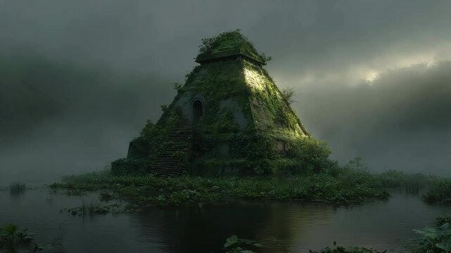 Lost temple stands hidden in dense jungle, temple ruins provoking exploration fantasies. Ancient temple offers enigmatic allure, temple mysteries waiting discovery. Jungle overgrowth enhances temple s