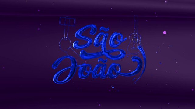 Fluid calligraphy of Soa Joao in blue with guitar and hammer. Perfect for music event promotions, posters, or instrumentthemed designs.