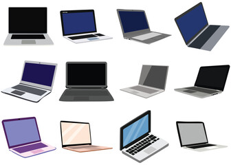 Realistic Laptop Vector Set – Front, Back, and Angled Views with Blank Screens and Mockups