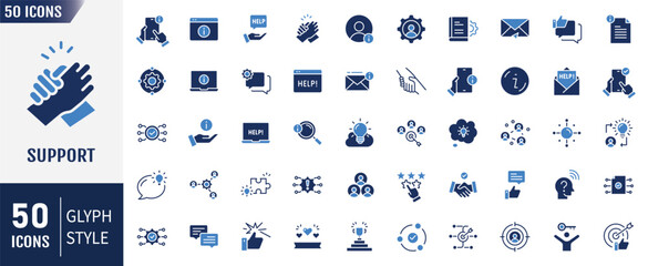 Support flat icon set. Containing Customer service, help, call and more. Vector illustration