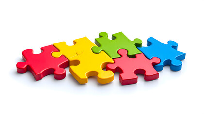 Fototapeta premium Colorful Wooden Puzzle Pieces Interlocking, Teamwork Concept