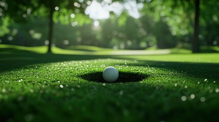 Golf Ball on Green Putting Course in a Sunny Day