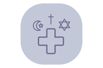 Medical cross surrounded by religious symbols representing different faiths. Concept of importance of collaborative healthcare across various beliefs and cultures