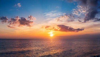 nature beautiful light sunset or sunrise sky over sea background