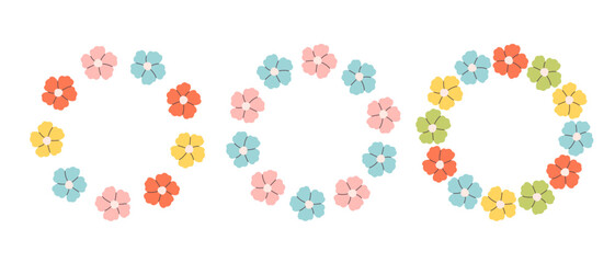 Floral simple circle frame. Hand drawn botanical round border, floral wreath, laurel. Design for invitation, card, banner, logo. Vector illustration in flat style