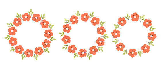 Floral simple circle frame. Hand drawn botanical round border, floral wreath, laurel. Design for invitation, card, banner, logo. Vector illustration in flat style