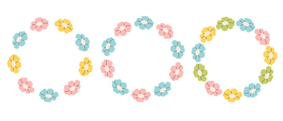 Floral simple circle frame. Hand drawn botanical round border, floral wreath, laurel. Design for invitation, card, banner, logo. Vector illustration in flat style