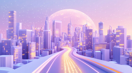 Fototapeta premium Neon - lit Futuristic Cityscape