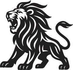 "Tribal Lion Vector Illustration – Fierce Roaring Animal Tattoo Design in Black and White"