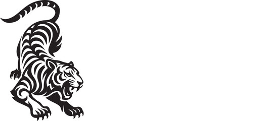 "Tribal Tiger Vector Illustration – Fierce Wild Animal Tattoo Design in Black and White"