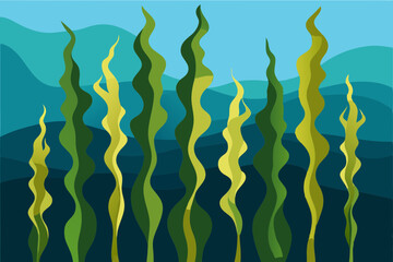 Wavy Kelp Plants in Underwater Scene