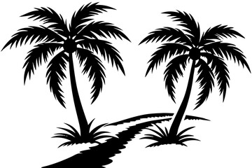 Tropical Resort with Twin Palm Trees Clipart