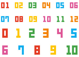 カクカクしたデザインのカラフルな数字のイラストセット