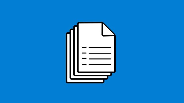 document icon with horizontal text line animation on transparent background. document icon isolated black background. animated business document sign. document file animation.